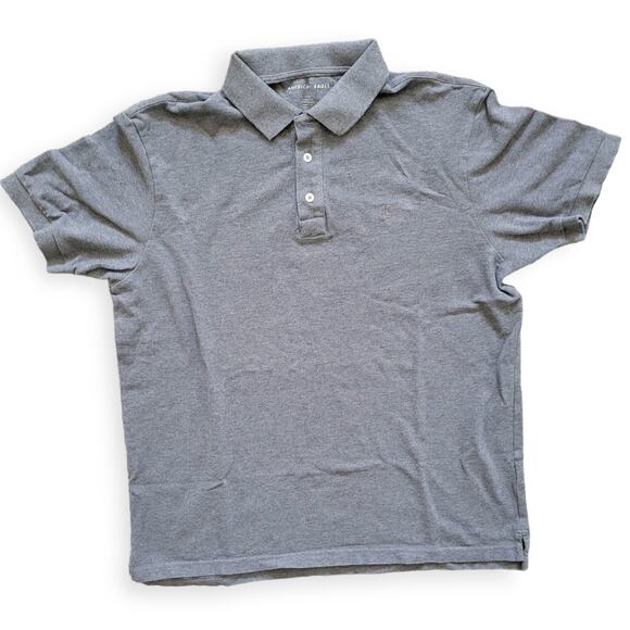 American Eagle Outfitters AEO Heathered Dark Gray Pique Polo T-Shirt Men Sz L - Picture 1 of 10
